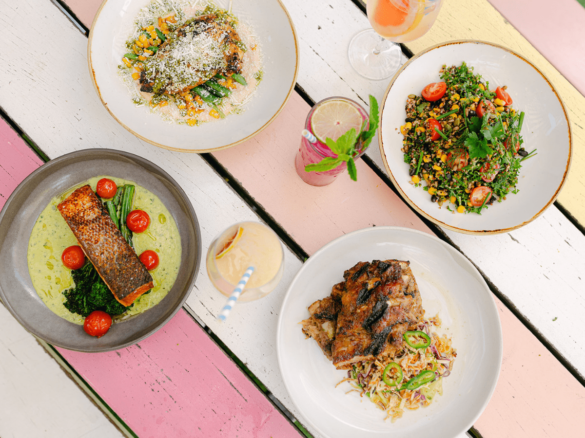 a table with plates of food