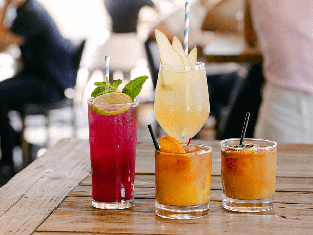 a group of drinks on a table